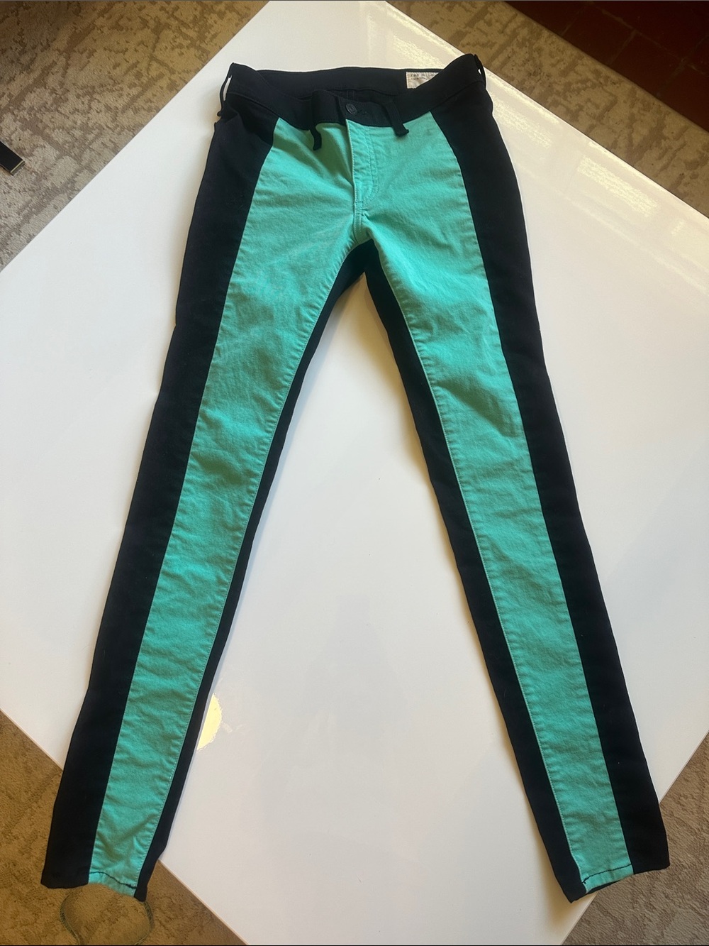 rag & bone Black and Teal Skinny Colorblock Pants